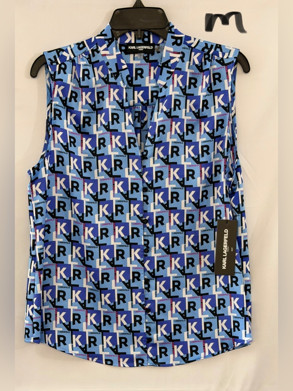Karl Lagerfeld Blue Black Logo-Print Sleeveless Camisole